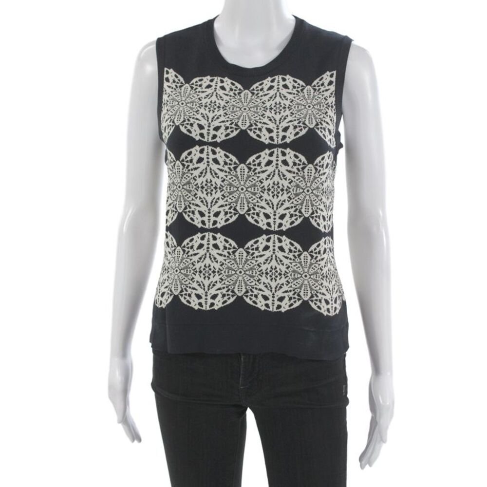 Derek Lam Women Black Geometric Lace Sleeveless Vest Nylon Size S